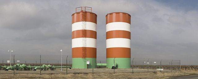 Richard Gilles, Striped Tanks, 2010, archival inkjet print, 21" x 48"