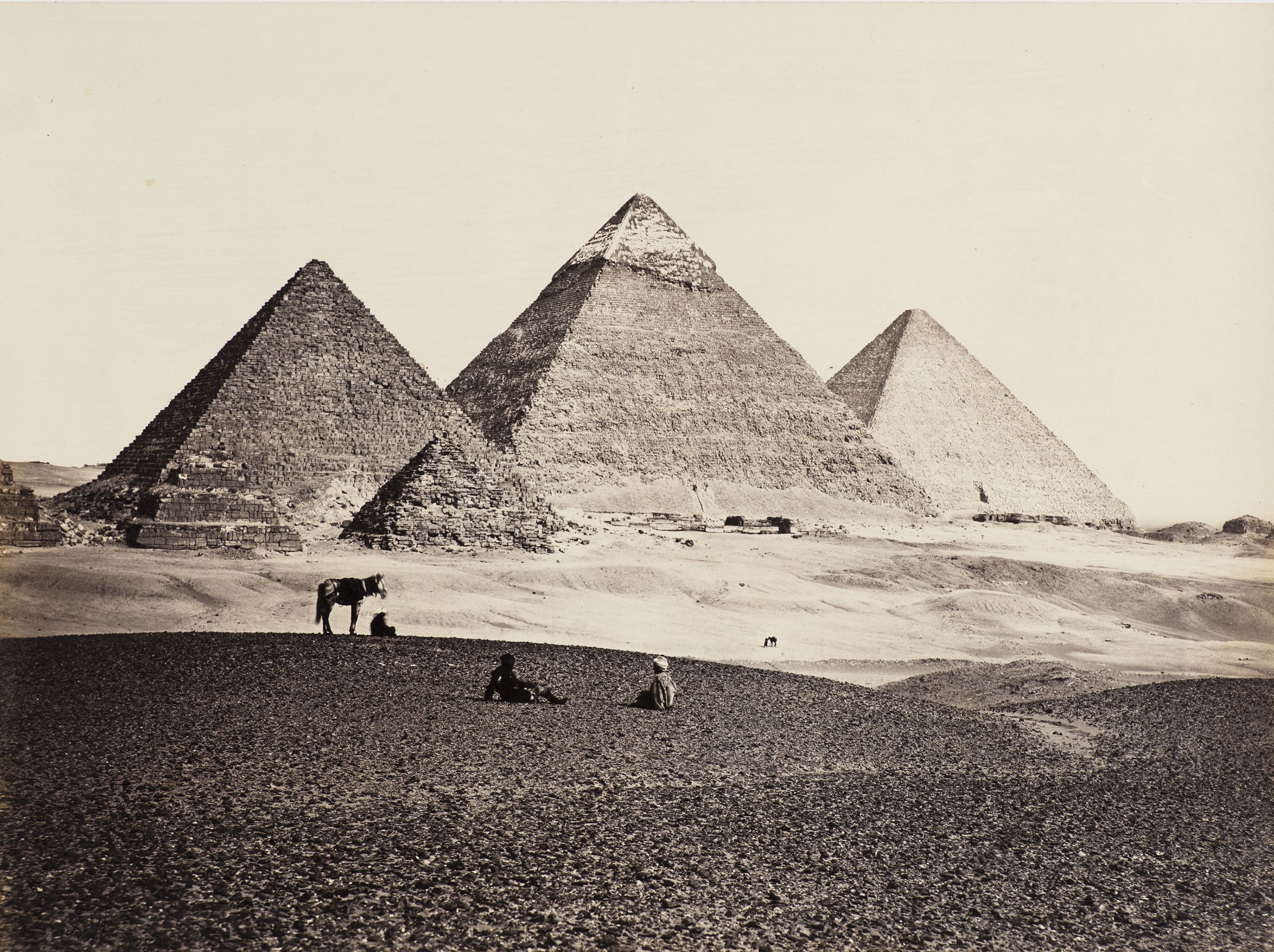 Francis Frith (English, 1822–1898), The Pyramids of El‑Geezeh, from the southwest, from Egypt, Sinai and Jerusalem: A Series of Twenty Photographic Views, c. 1860. Albumen print. Clark Art Institute, 1998.42.3.12