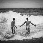 James Forde - Angelo and Alexander at the beach as the waves roll in